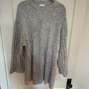 Topshop Light Gray Cable-Knit Scoop-Neck Sweater